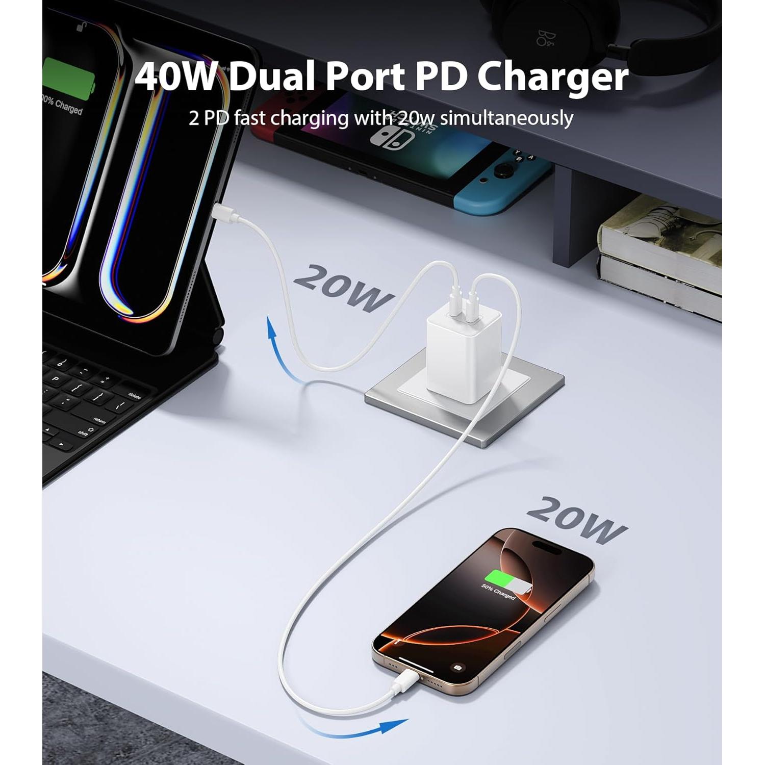 Cargador USB C 40W Doble Puerto LCGENS - Paquete de 2