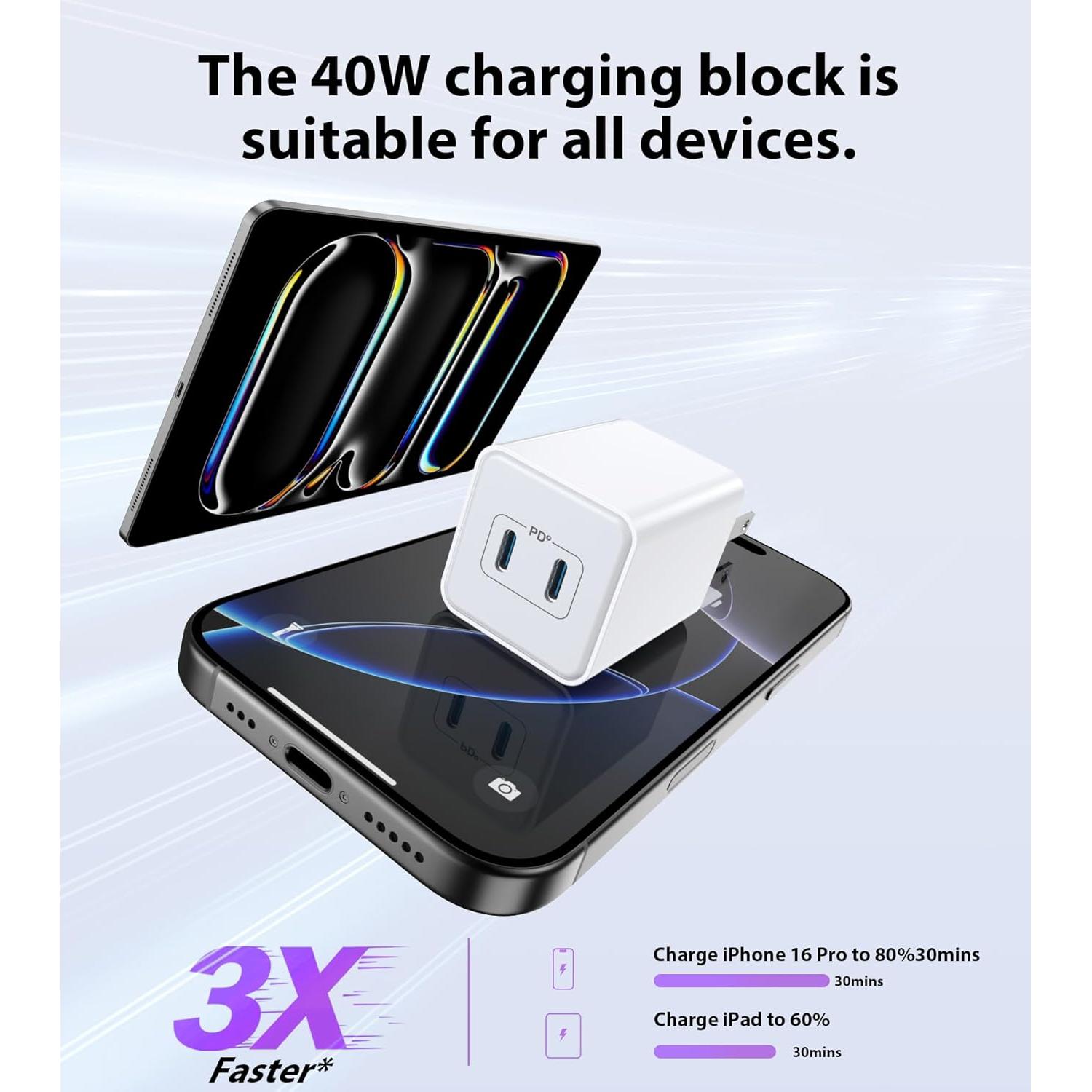 Cargador USB C 40W Doble Puerto LCGENS - Paquete de 2