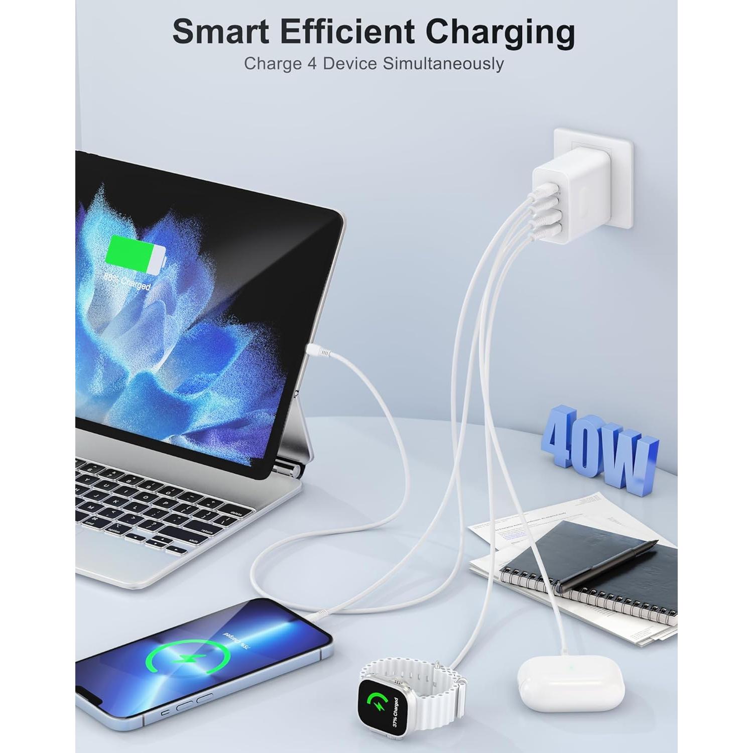 Cargador USB-C 40W 4 Puertos Rápido SHENZHEN OFSPOWER Blanco