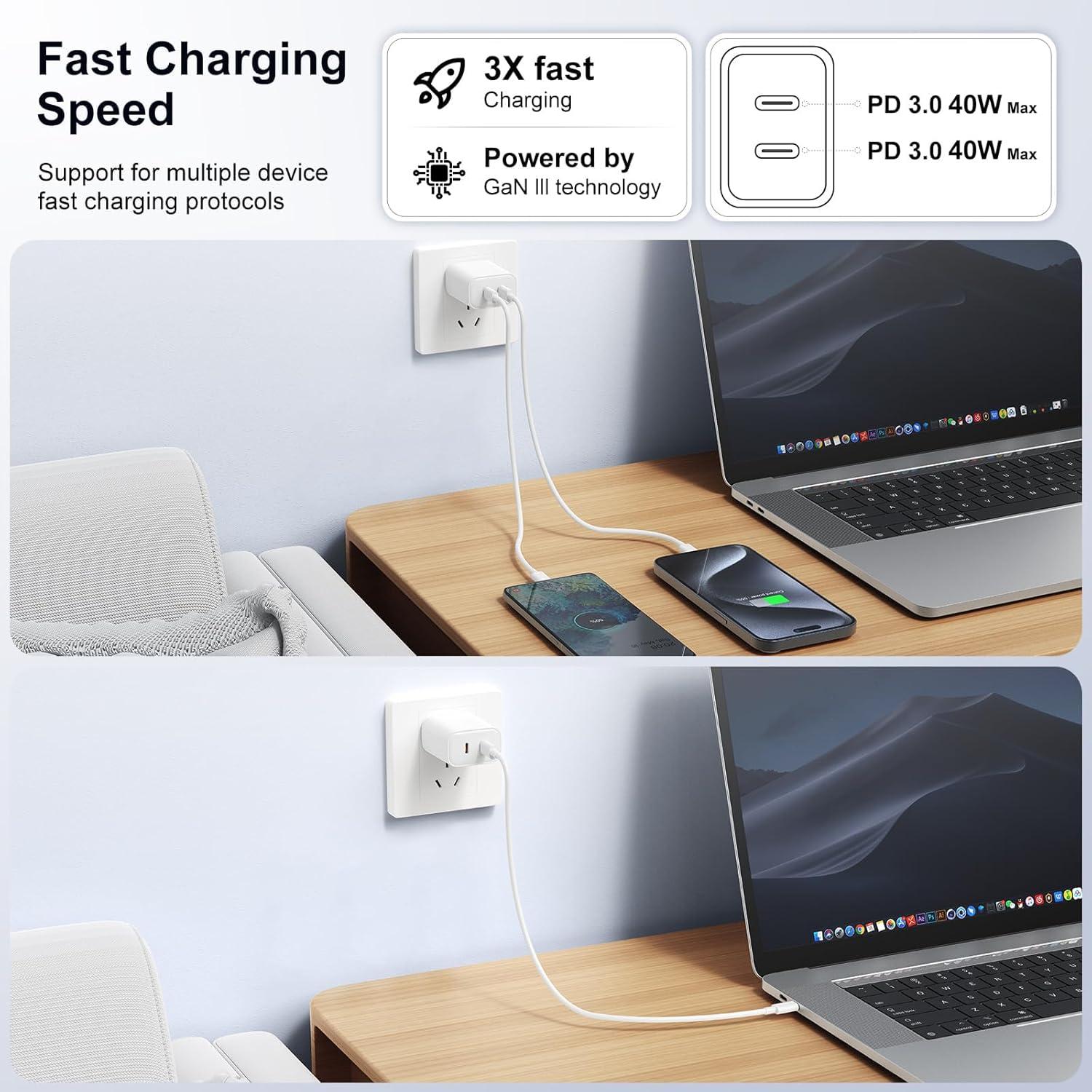 Cargador de pared USB-C 40W Doble Puerto Shenzhen Dipinle