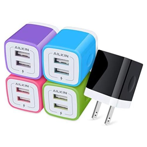 Cargador de Pared USB Doble AILKIN 5V 2.1A Paquete de 5