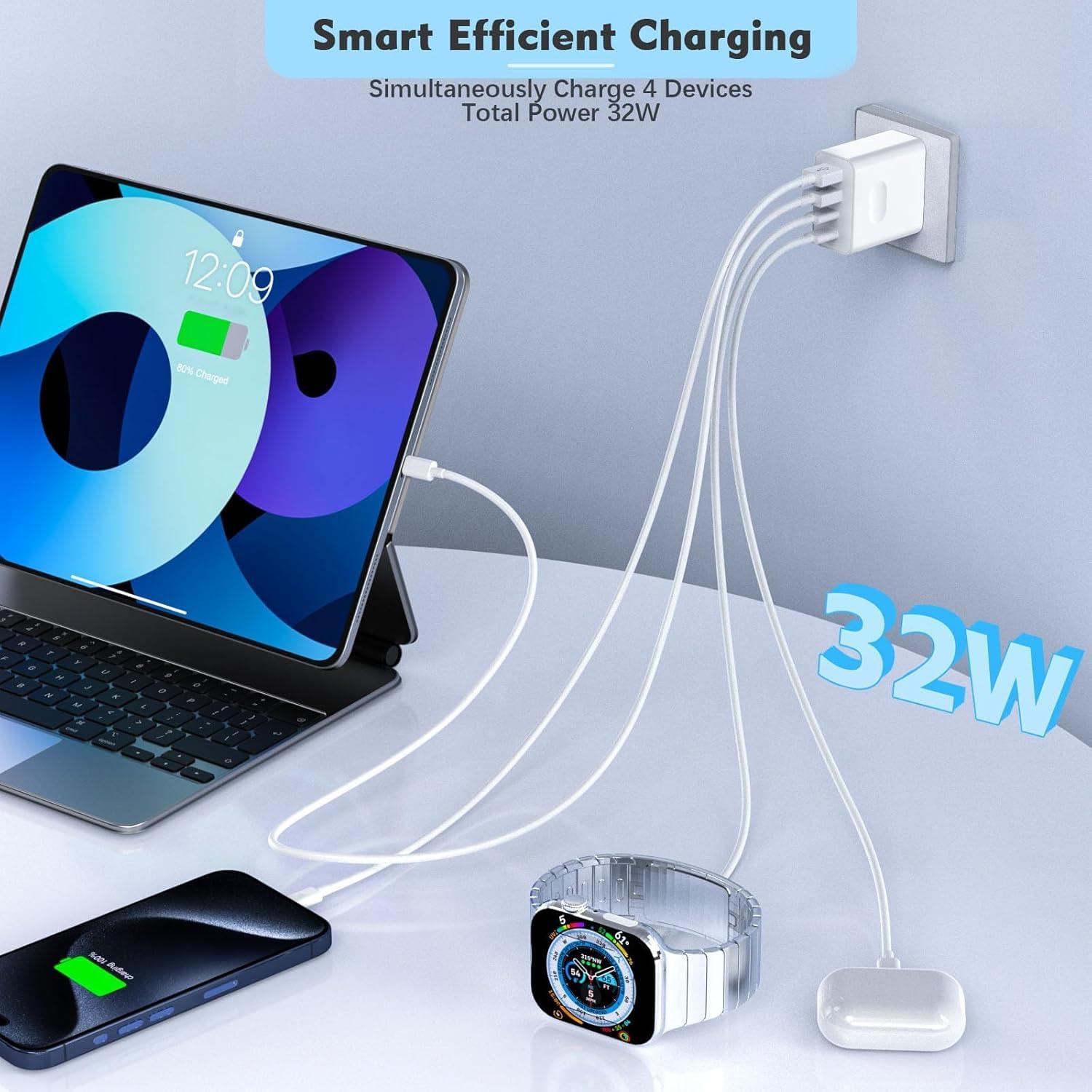 Cargador Rápido USB C 40W 2Pack Dongguan Kule, 4 Puertos