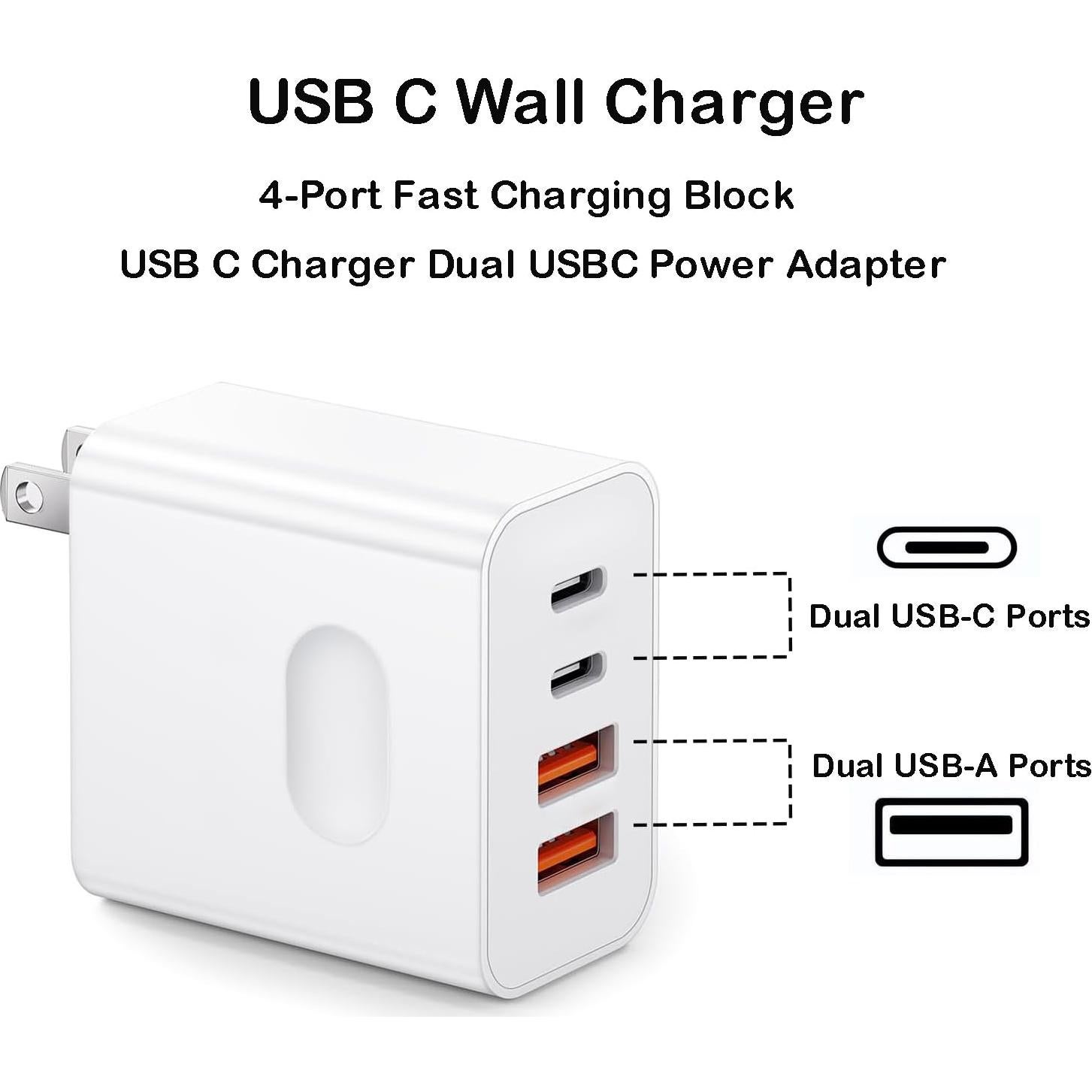 Cargador Rápido USB C 40W 2Pack Dongguan Kule, 4 Puertos