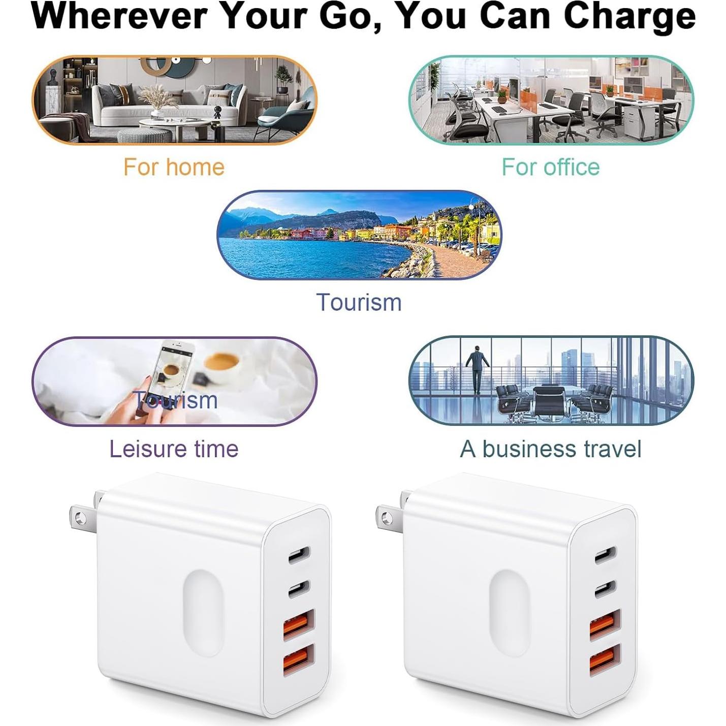 Cargador Rápido USB C 40W 2Pack Dongguan Kule, 4 Puertos