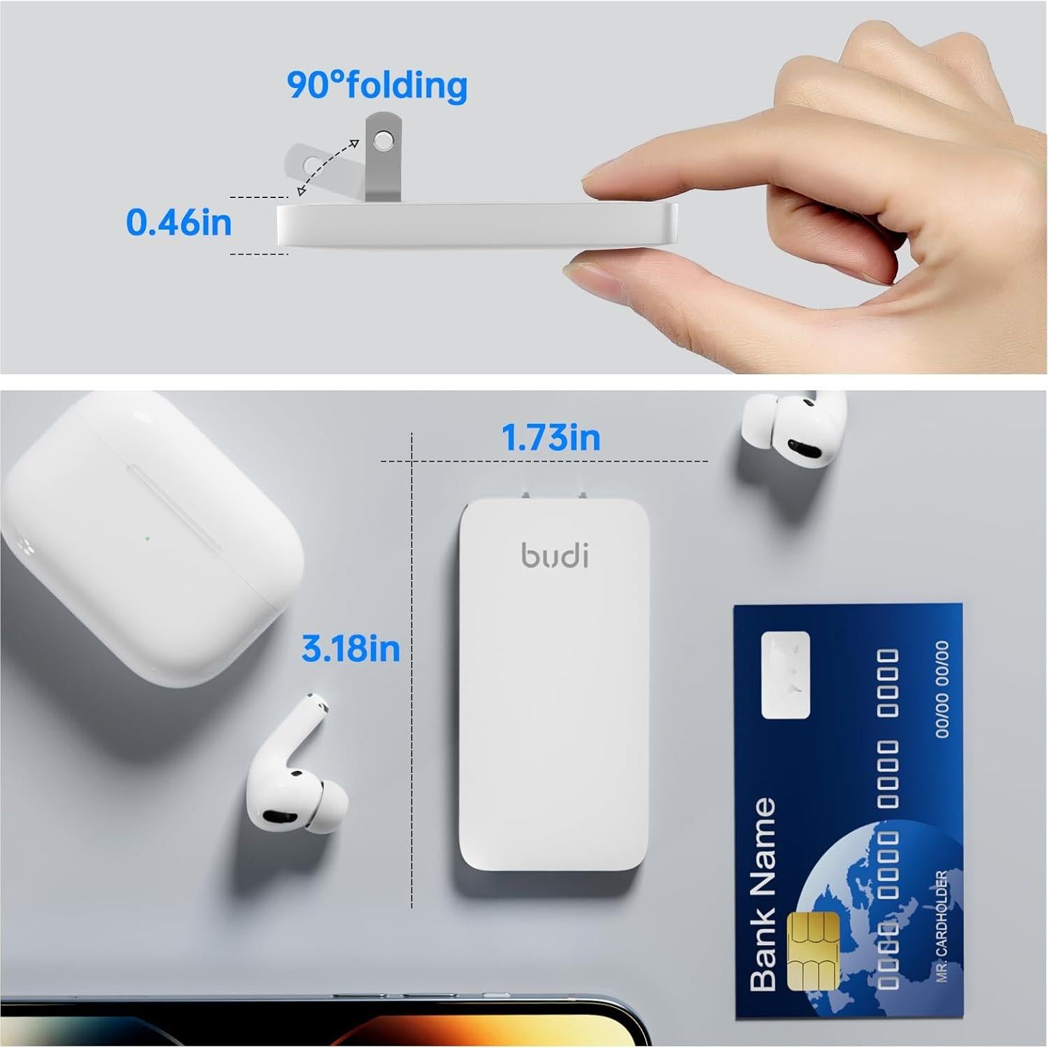 Cargador de Pared Budi 17W USB-A 2 Puertos Blanco