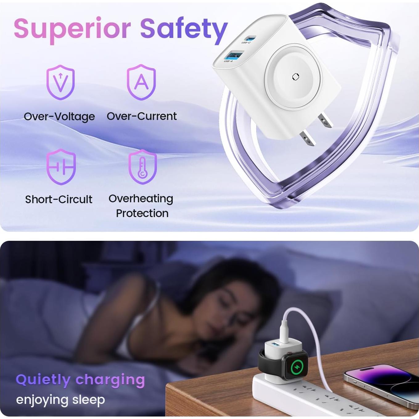 Cargador 3 en 1 para Apple Watch y iPhone 20W Blanco