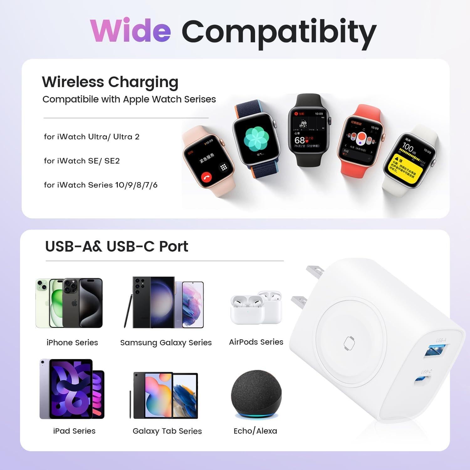 Cargador 3 en 1 para Apple Watch y iPhone 20W Blanco