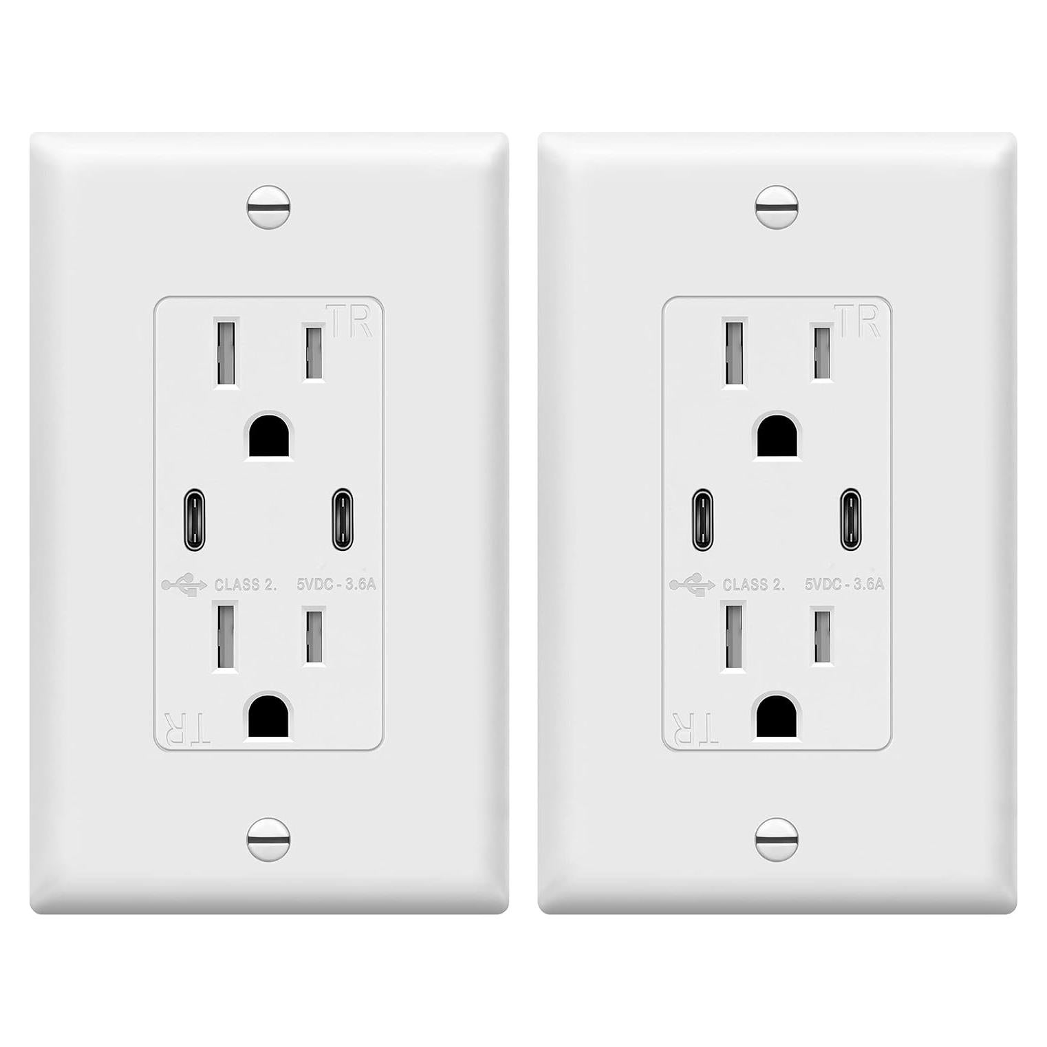 Toma de Pared USB C 2 Puertos 3.6A TOPGREENER Blanco - 2 Pcs