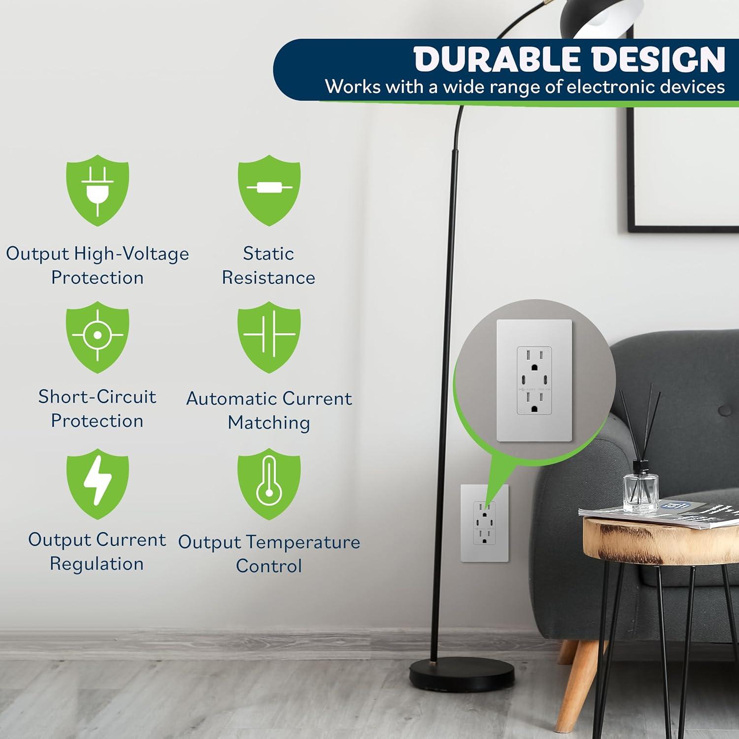 Toma de Pared USB C 2 Puertos 3.6A TOPGREENER Blanco - 2 Pcs