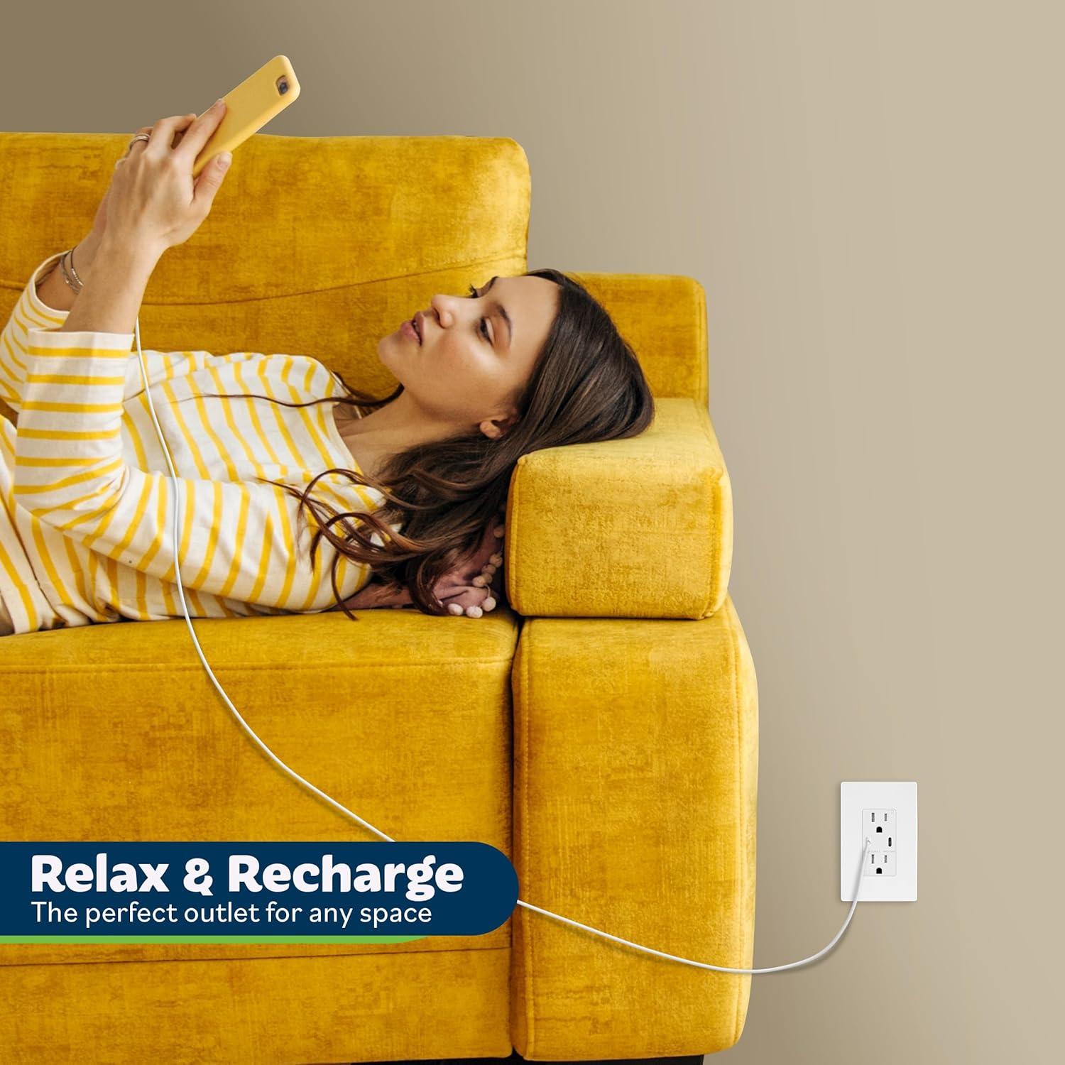 Toma de Pared USB C 2 Puertos 3.6A TOPGREENER Blanco - 2 Pcs