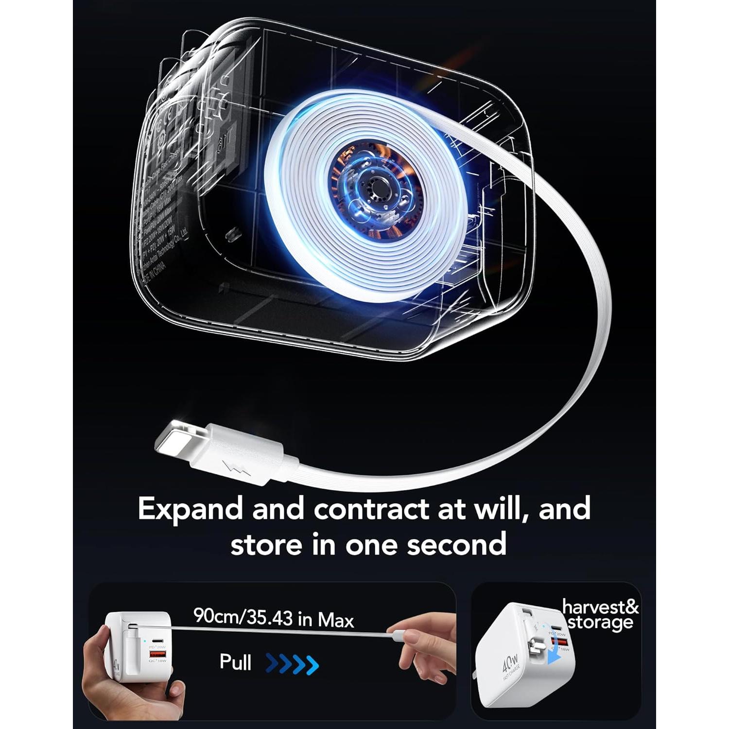 Cargador de Pared Retráctil 40W USB Rápido para iPhone