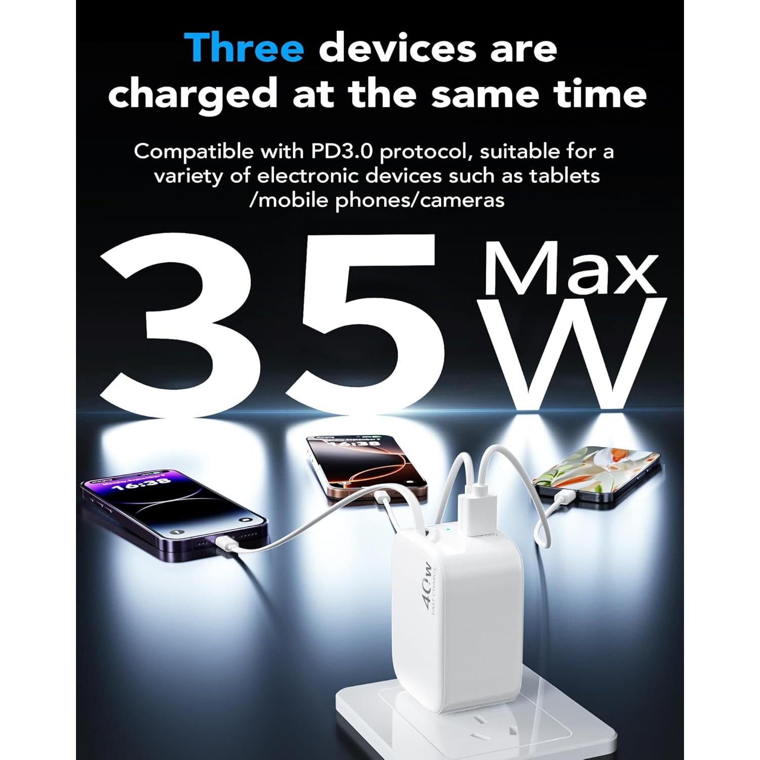 Cargador de Pared Retráctil 40W USB Rápido para iPhone