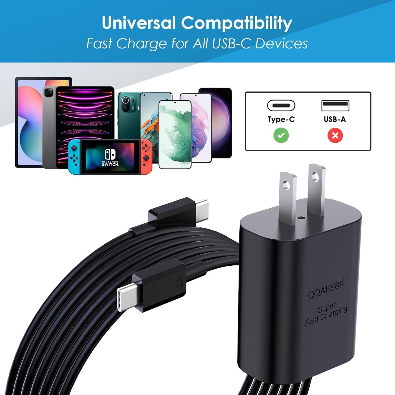 Cargador Rápido USB C 25W PD con Cable 3M para Samsung