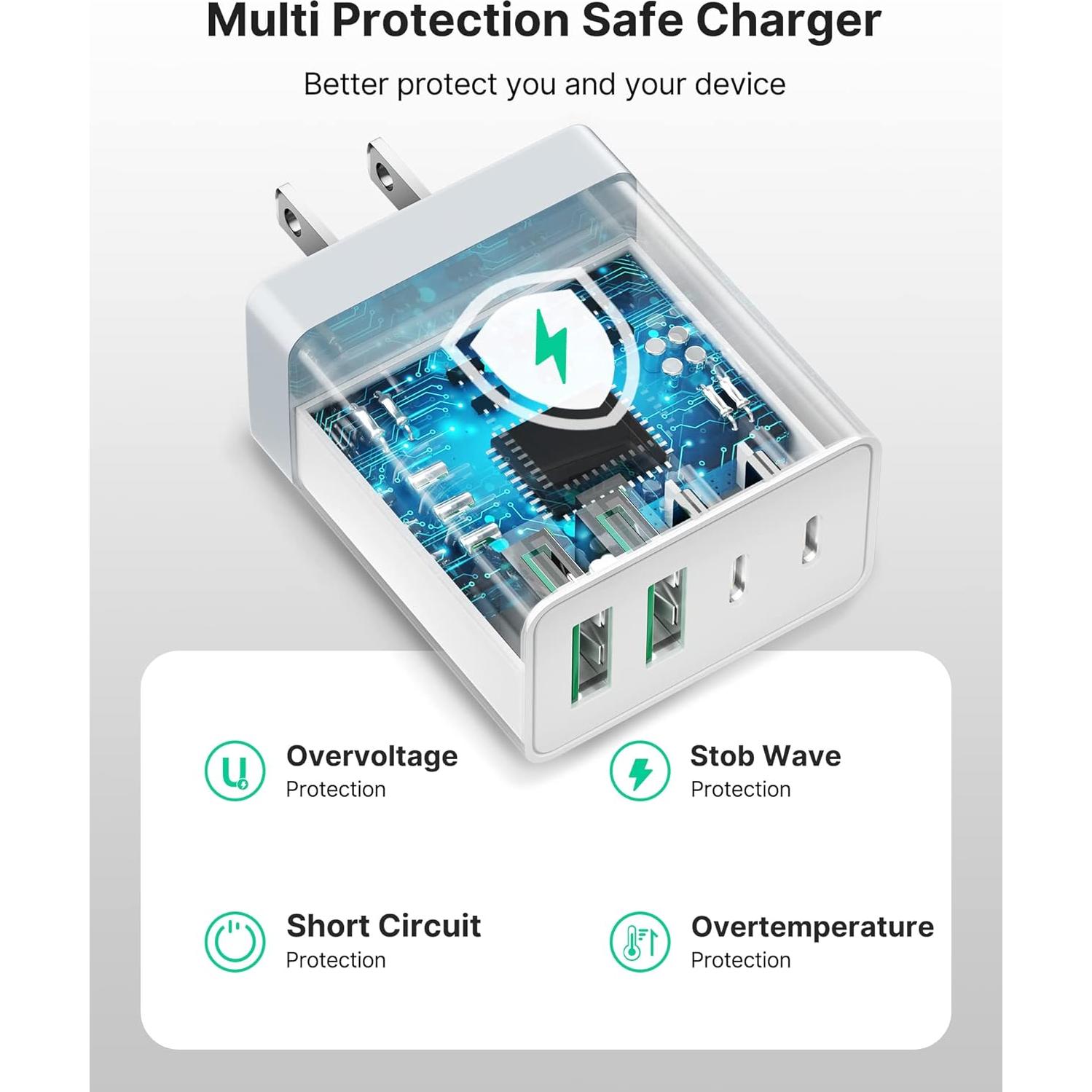 Cargador de Pared USB C Aiminu 40W 4 Puertos Rápido