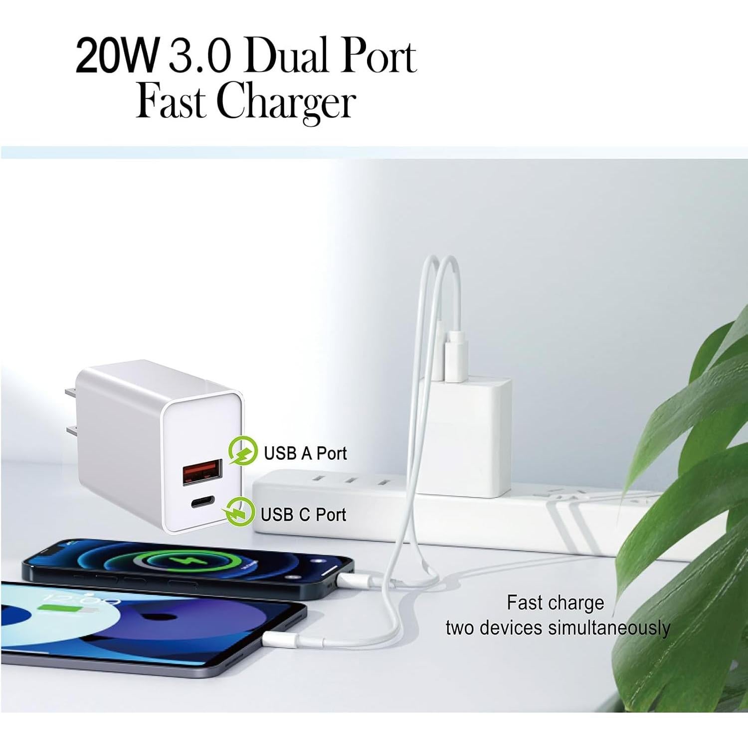 Cargador USB C Rápido 20W Doble Puerto KOCORE Blanco 2 Pzs