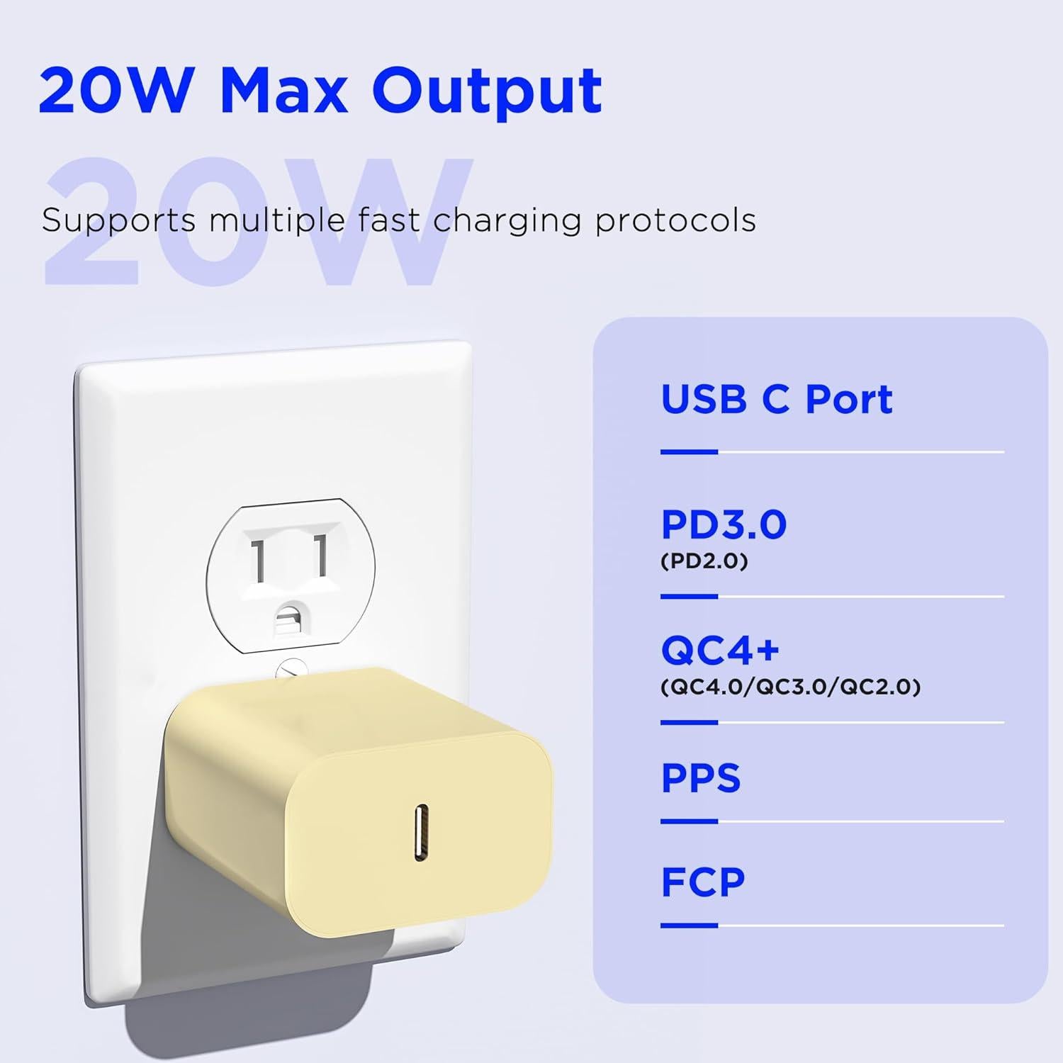 Cargador Rápido USB-C 20W Icseio para iPhone 16/15 y iPad