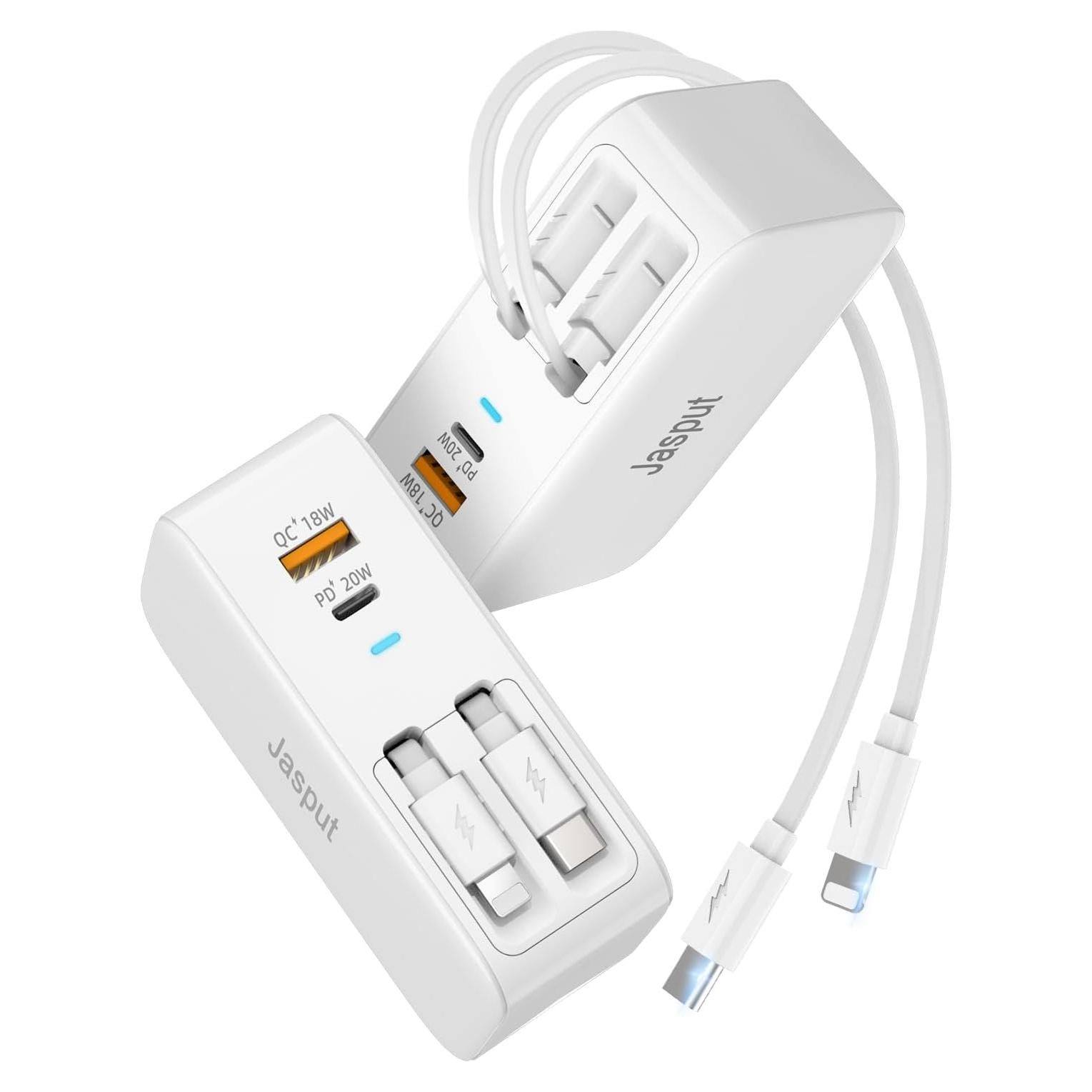 Cargador de Pared Retráctil T11 40W USB-C y USB-A Blanco
