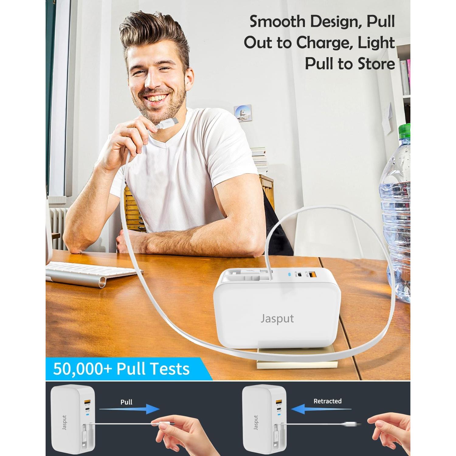 Cargador de Pared Retráctil T11 40W USB-C y USB-A Blanco