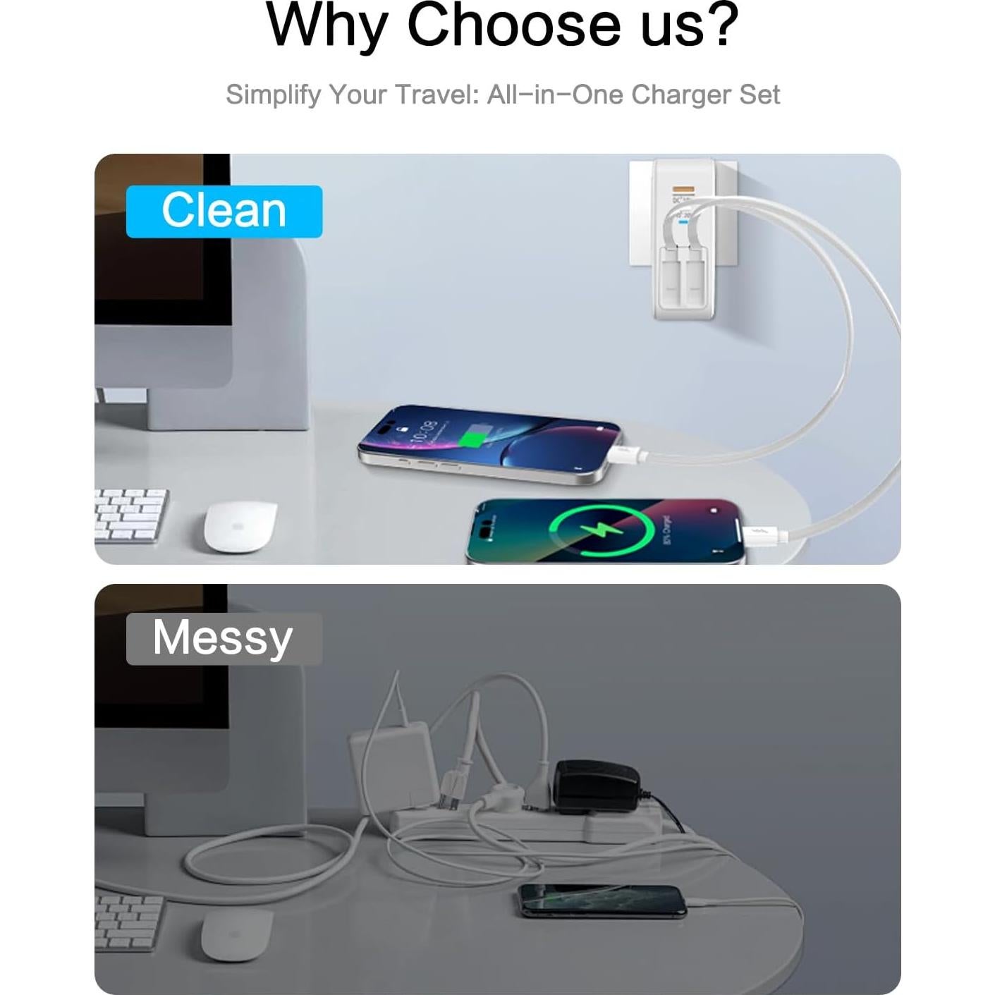 Cargador de Pared Retráctil T11 40W USB-C y USB-A Blanco