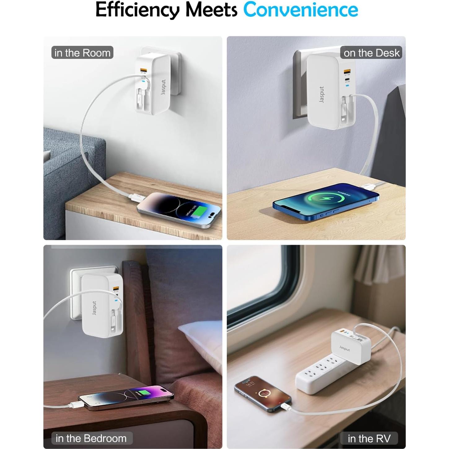 Cargador de Pared Retráctil T11 40W USB-C y USB-A Blanco