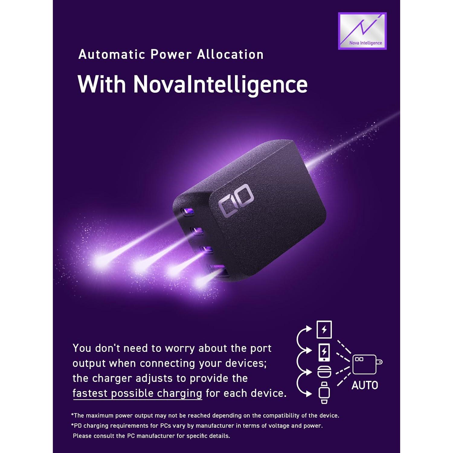 Cargador USB-C GaN 67W CIO NovaPort Quad II 4 Puertos Negro