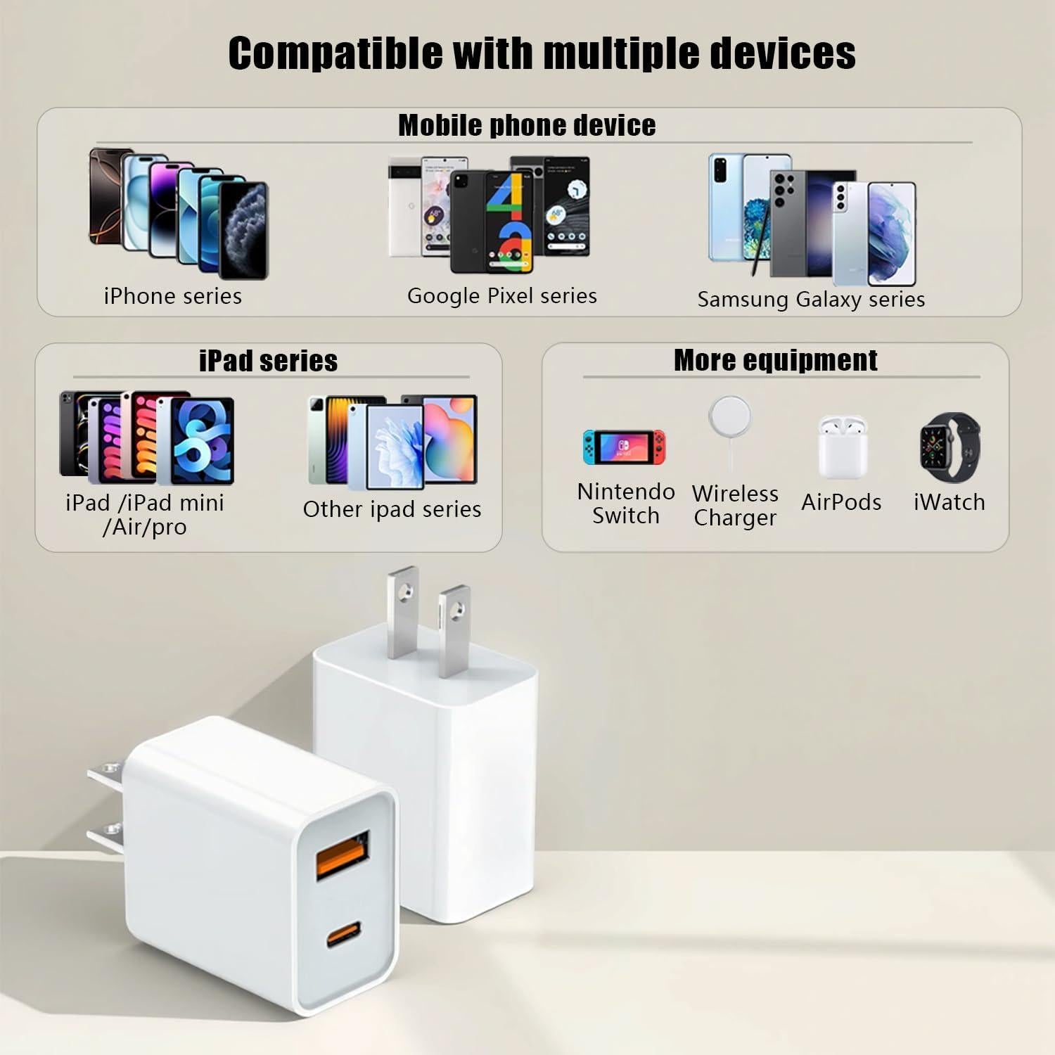 Cargador USB C Doble Puerto OLINK 20W - Carga Rápida iPhone/Samsung