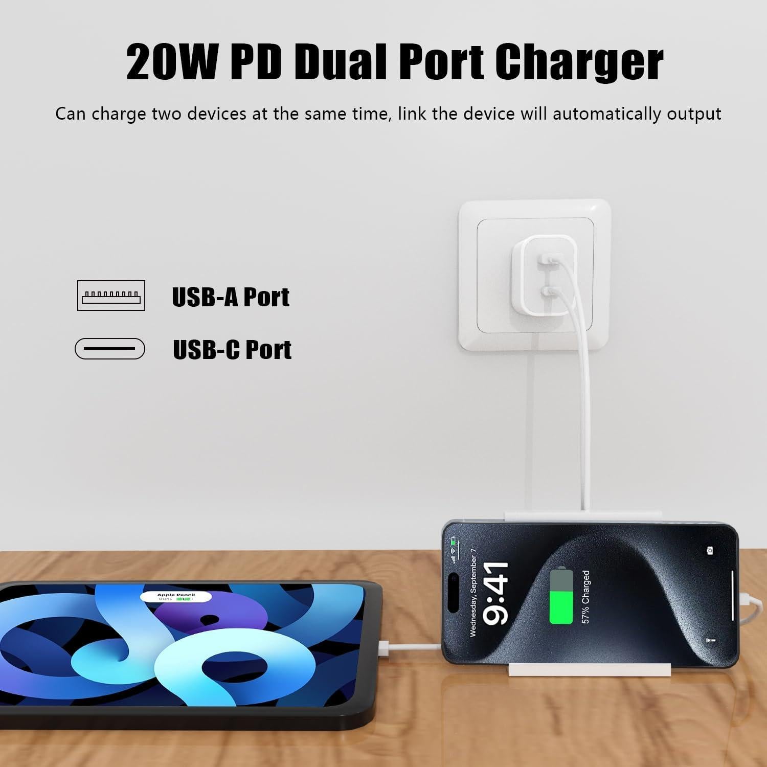 Cargador USB C Doble Puerto OLINK 20W - Carga Rápida iPhone/Samsung