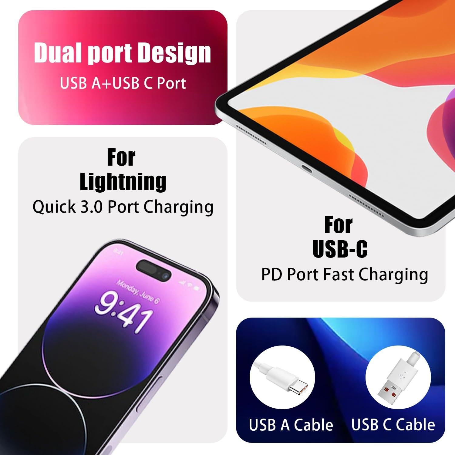 Cargador USB C Doble Puerto OLINK 20W - Carga Rápida iPhone/Samsung