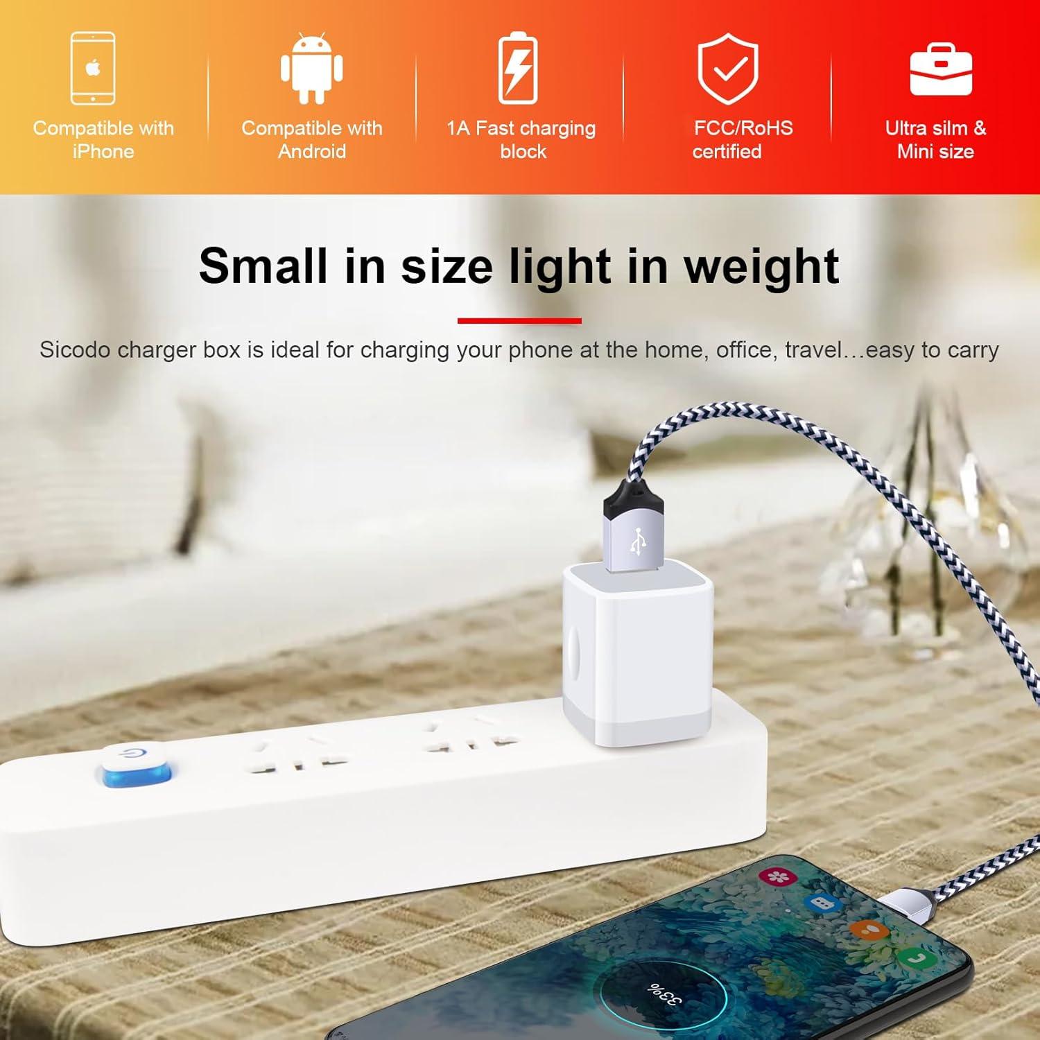 Cargador Rápido USB Sicodo 4 Piezas para iPhone y Samsung