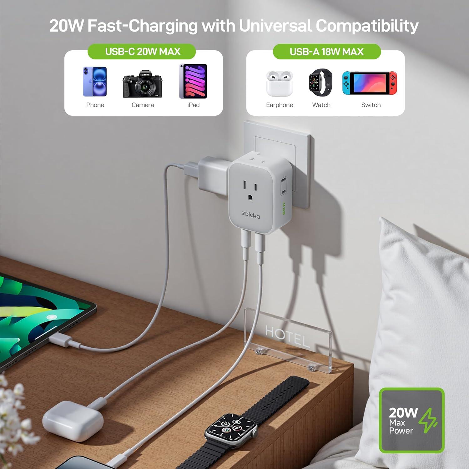 Cargador de Pared Epicka 8 Salidas con 4 USB C 20W Blanco