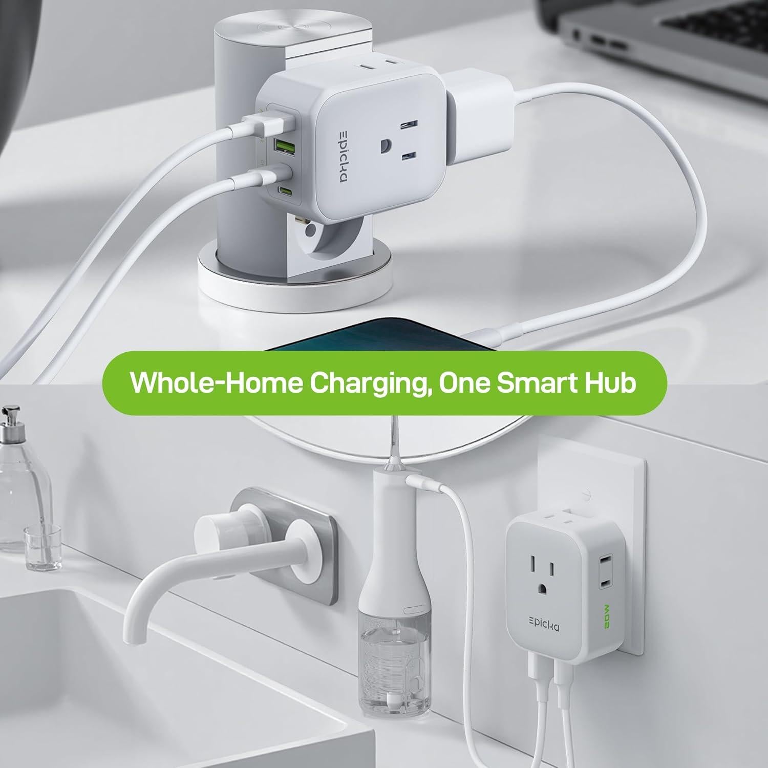 Cargador de Pared Epicka 8 Salidas con 4 USB C 20W Blanco