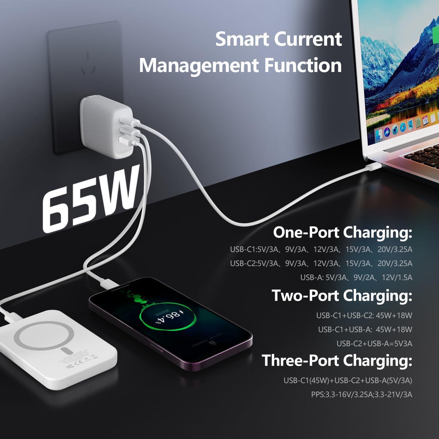 Cargador USB-C 65W GaN 3 Puertos Rápido CYD para iPhone/PC