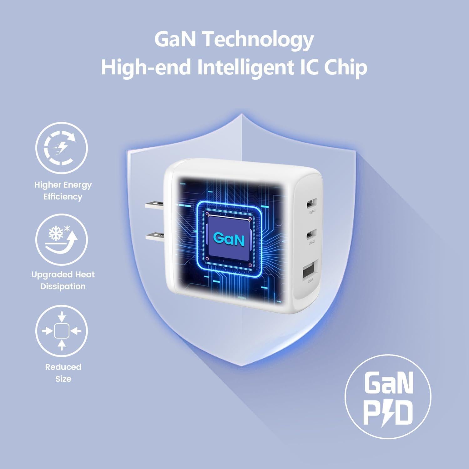 Cargador USB-C 65W GaN 3 Puertos Rápido CYD para iPhone/PC