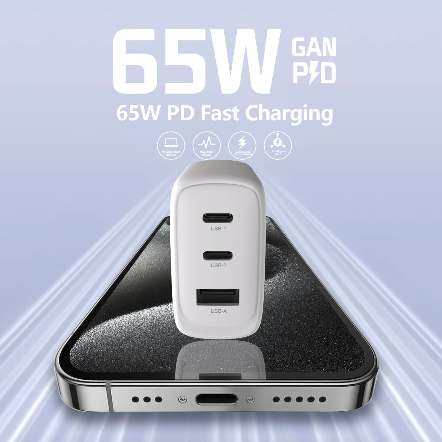 Cargador USB-C 65W GaN 3 Puertos Rápido CYD para iPhone/PC
