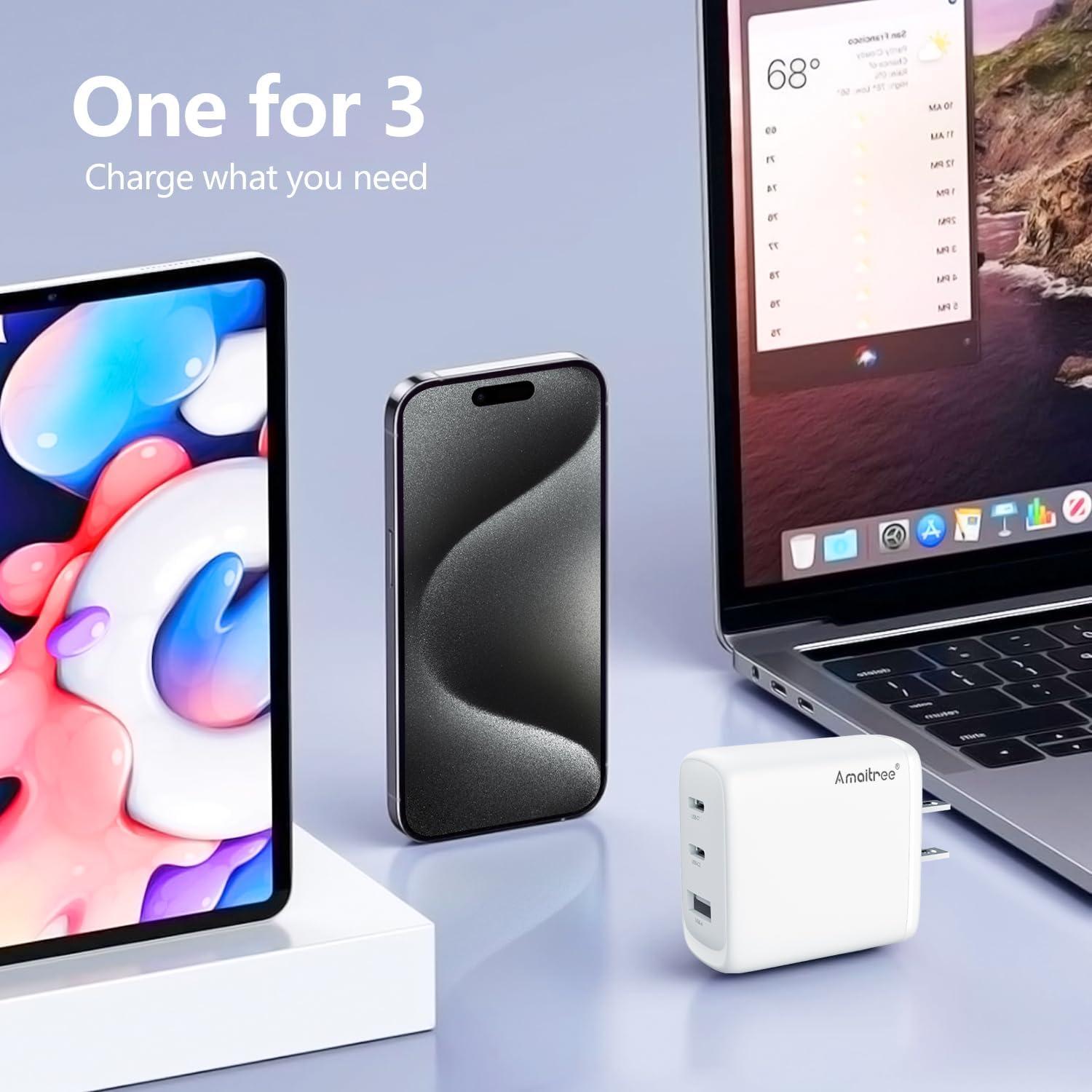 Cargador USB-C 65W GaN 3 Puertos Rápido CYD para iPhone/PC