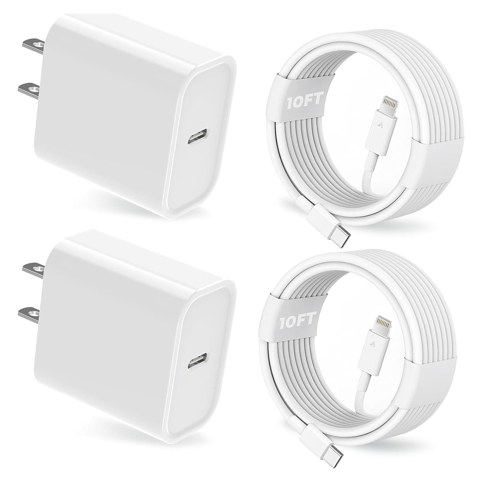 Cargador Rápido 25W USB C PD + 2 Cables Lightning 10FT