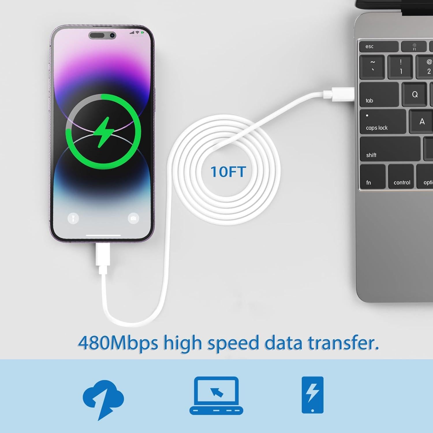 Cargador Rápido 25W USB C PD + 2 Cables Lightning 10FT