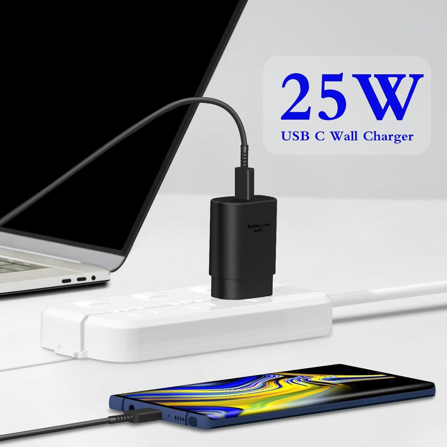 Cargador Rápido Tipo C 25W GUUSMART + 2 Cables USB-C 1.83m