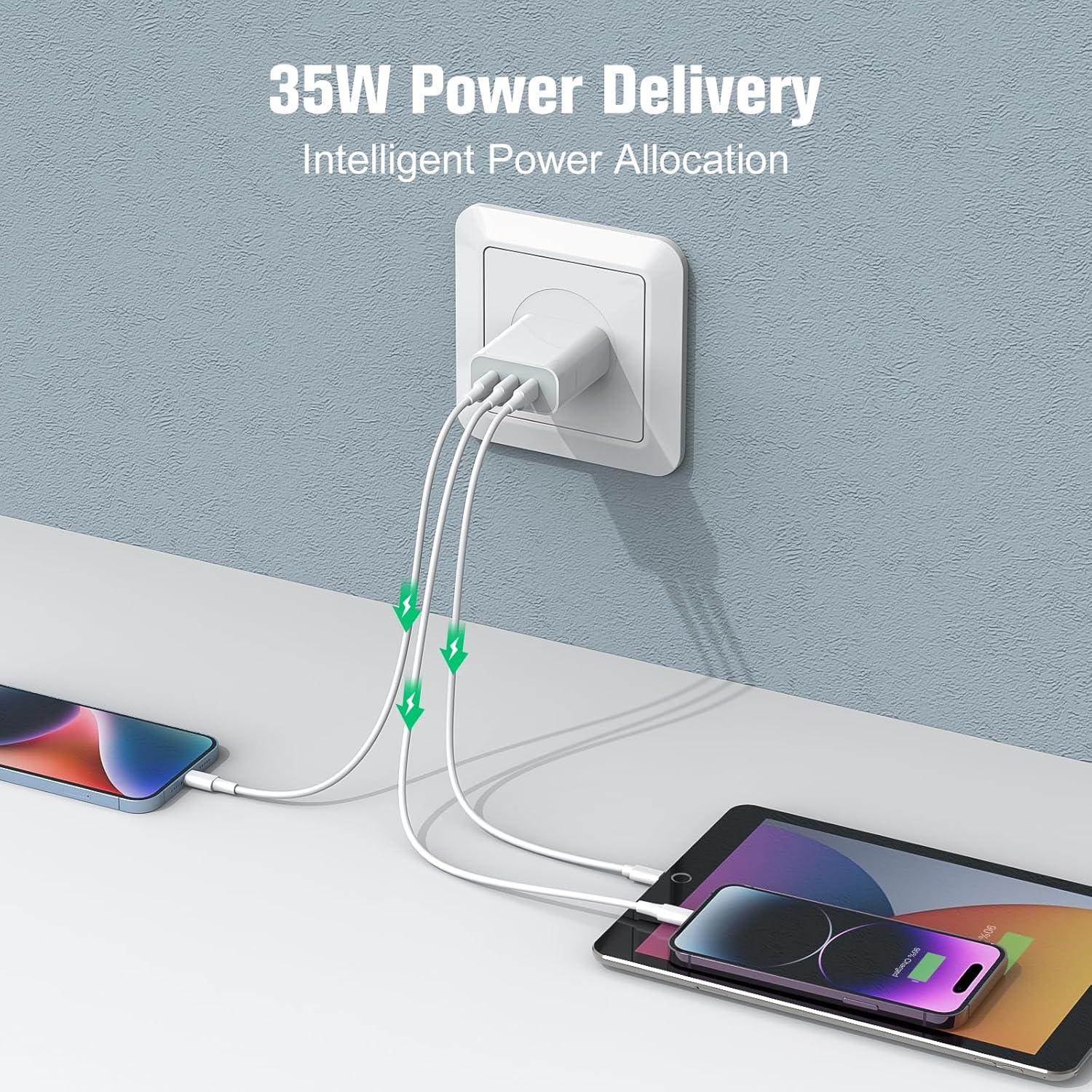 Cargador USB C Amoner 35W 3 Puertos para iPhone y Android