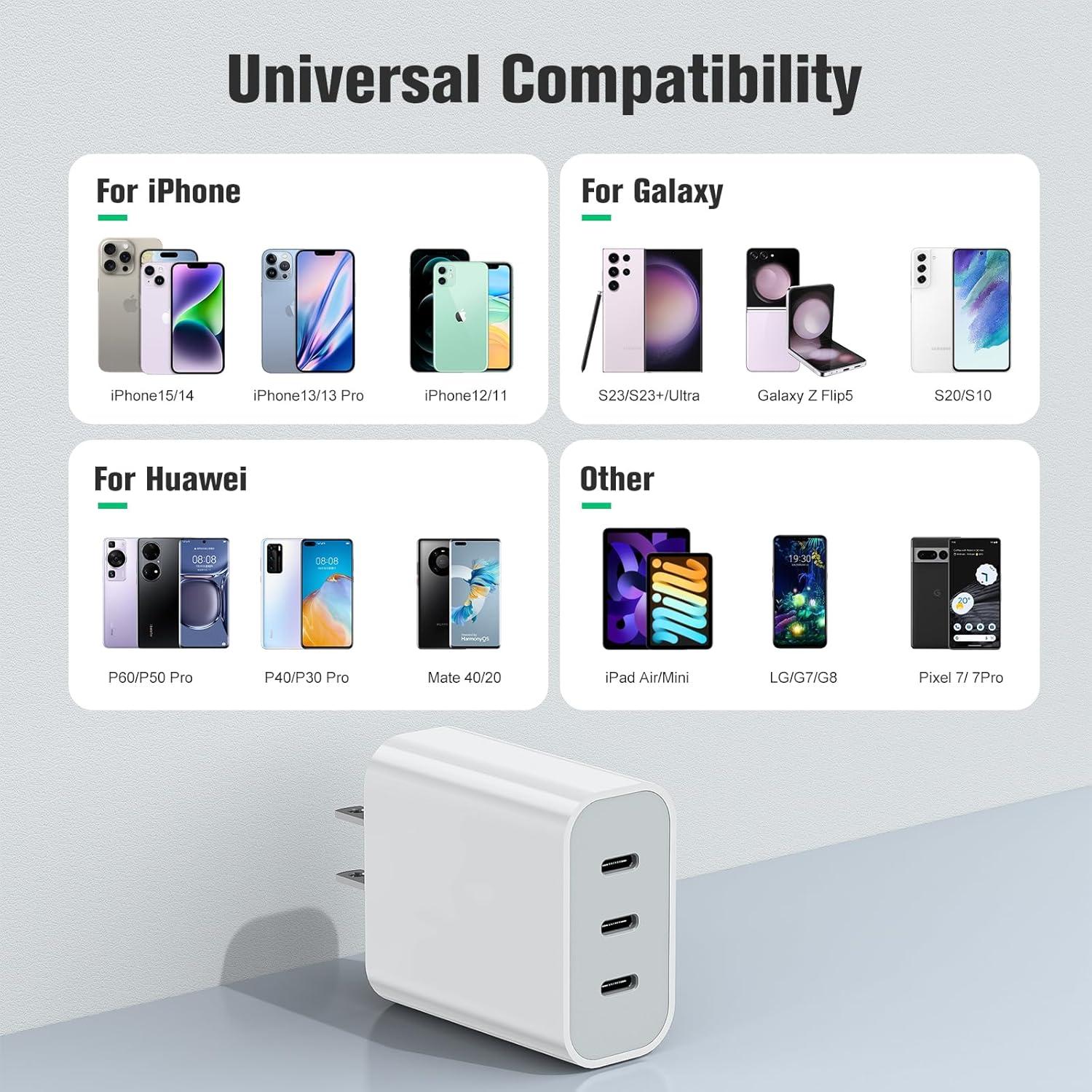 Cargador USB C Amoner 35W 3 Puertos para iPhone y Android
