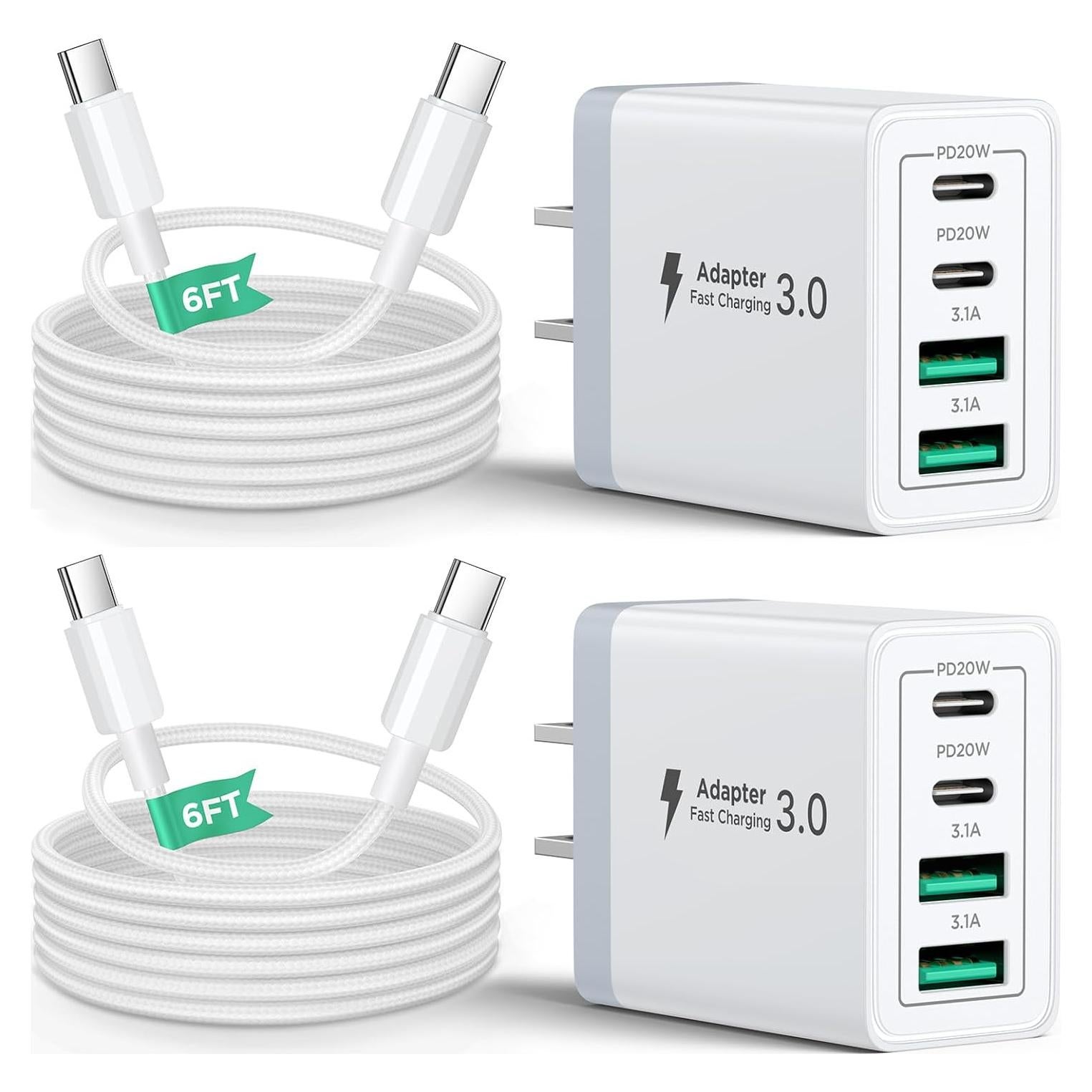 Cargador USB C 40W 2Pack con Cable 6FT - Carga Rápida