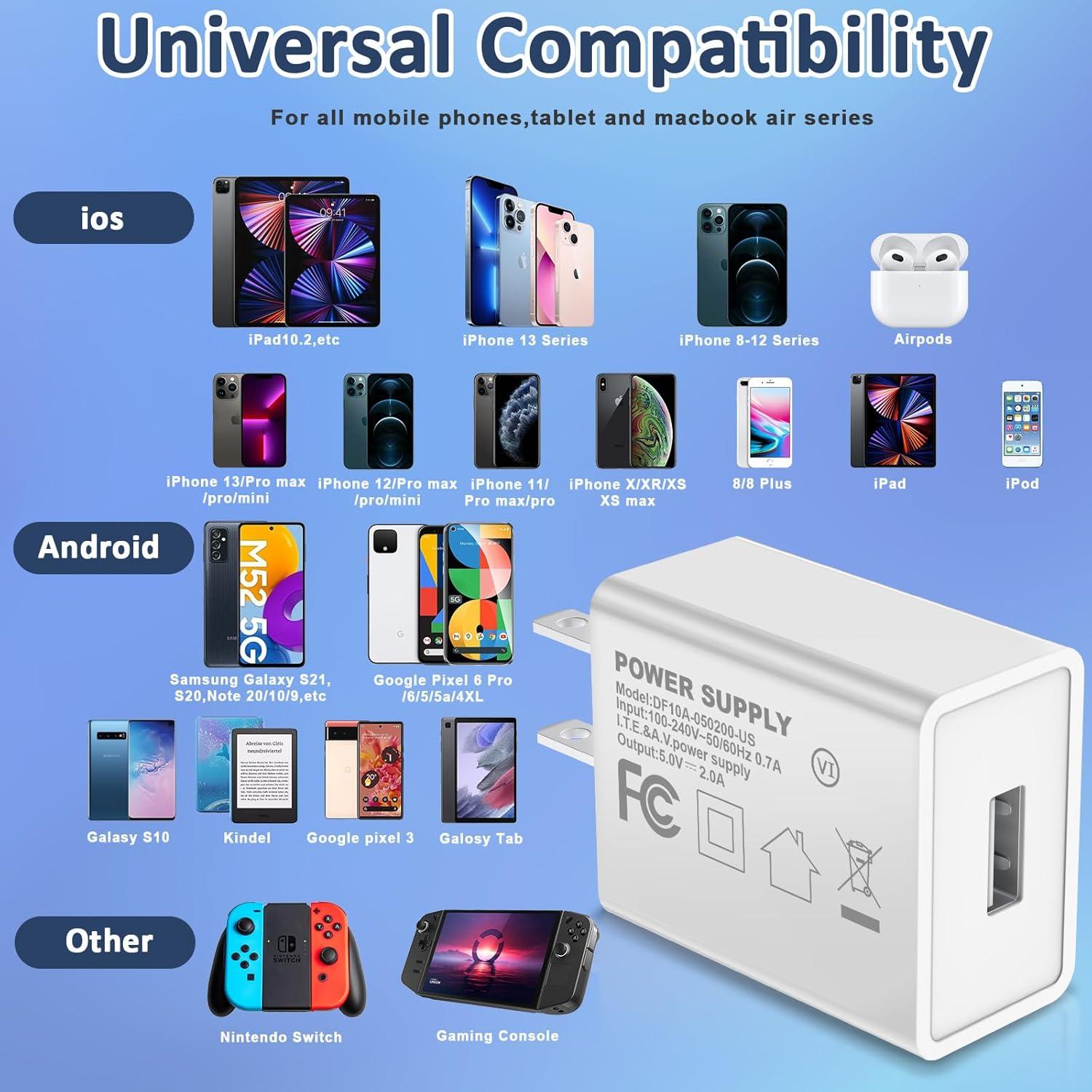 Cargador de Pared USB Aukzily 5V 2A 2Pack Carga Rápida