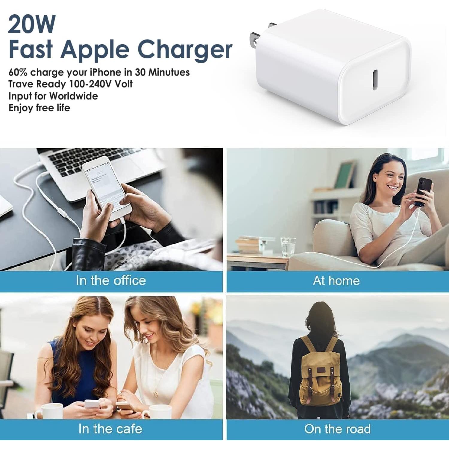 Cargador Rápido 20W USB-C Apple 3Pack para iPhone 16/15