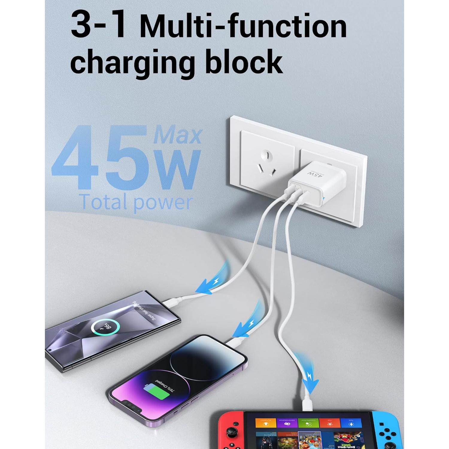 Cargador USB C 45W 2-Pack TOPADRE Plegable Rápido Blanco