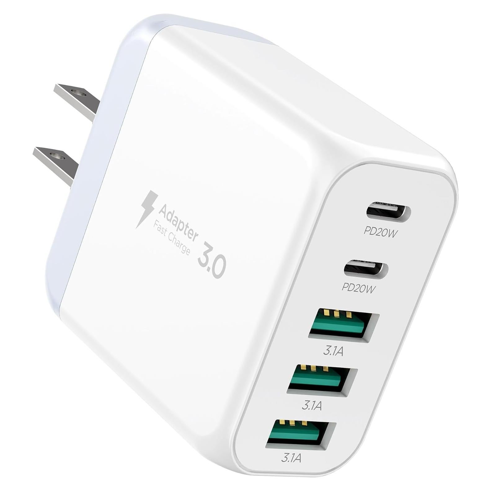 Cargador USB-C Rápido EIZLXQ 50W 5 Puertos Blanco