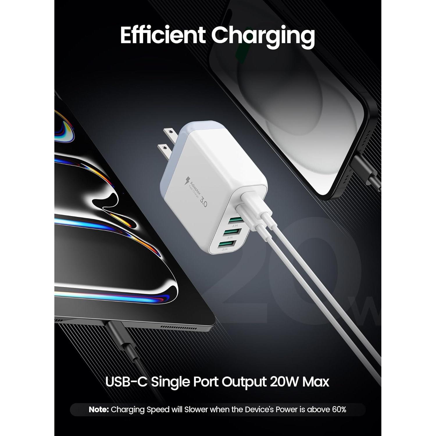 Cargador USB-C Rápido EIZLXQ 50W 5 Puertos Blanco