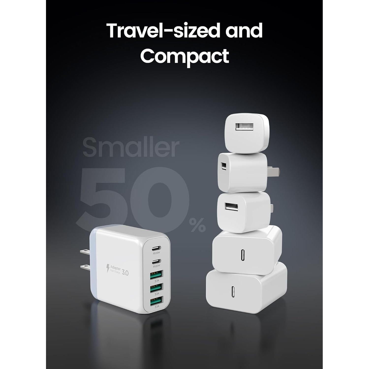 Cargador USB-C Rápido EIZLXQ 50W 5 Puertos Blanco