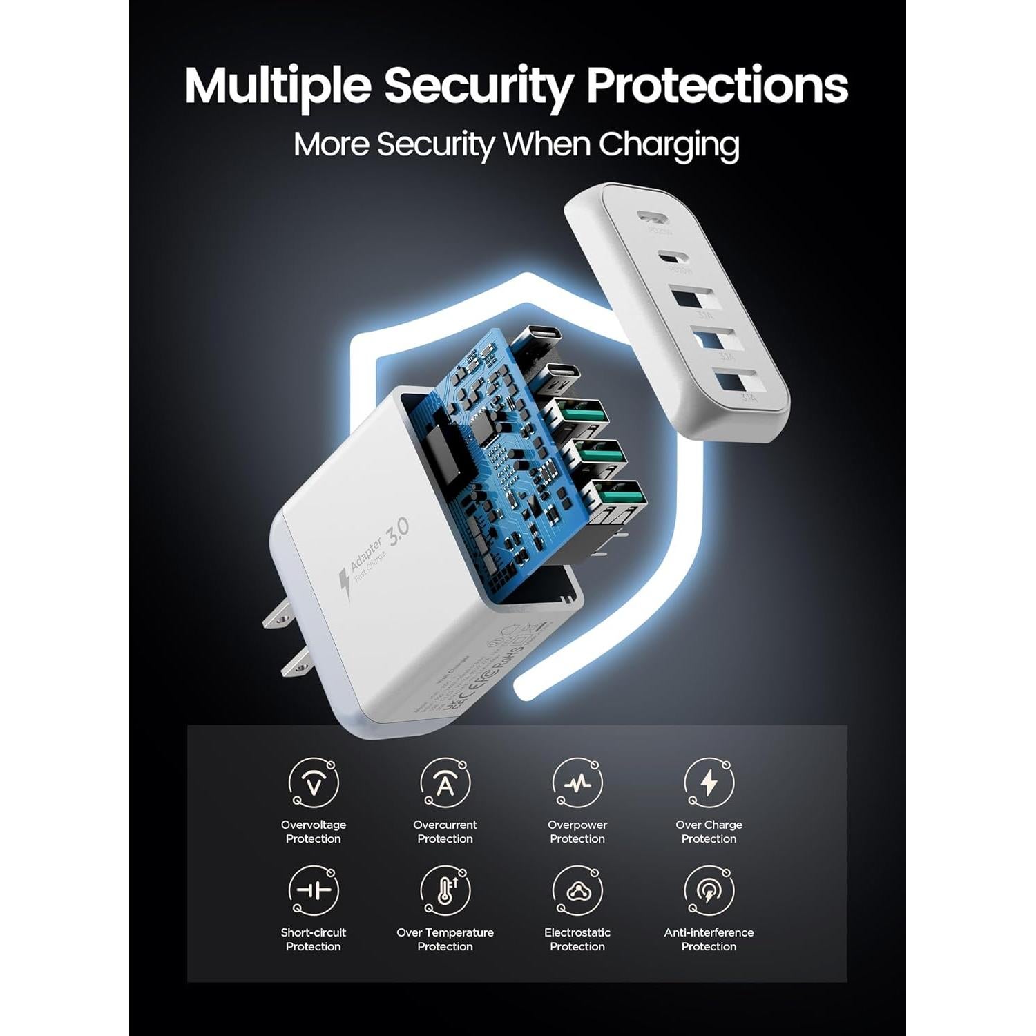 Cargador USB-C Rápido EIZLXQ 50W 5 Puertos Blanco