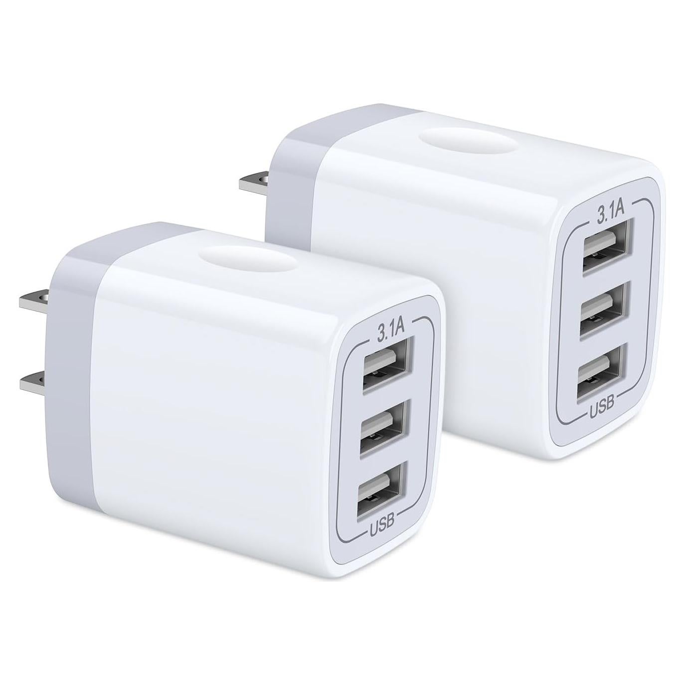 Cargador de Pared USB 3 Puertos HOOTEK 3.1A Blanco 2 Pack