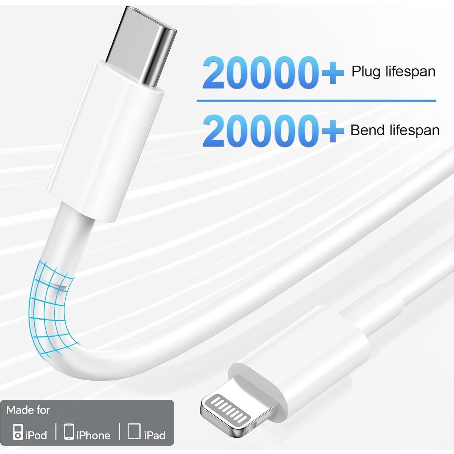 Cargador Rápido 20W USB C a Lightning 10 pies 3-Pack - iPhone